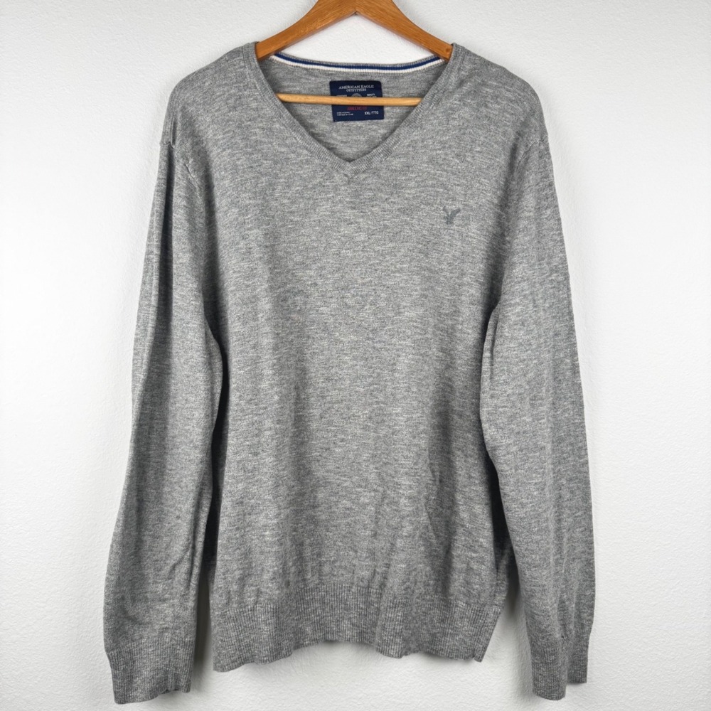 American Eagle V-Neck Sweater Mens XXL Gray Excellent Cotton Athletic Fit